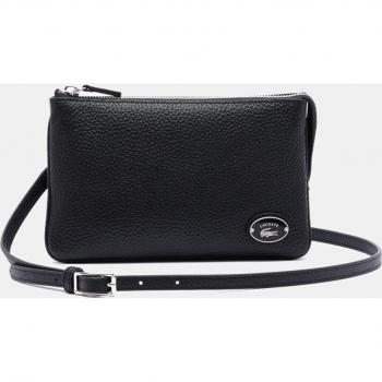 Bandolera Lacoste de piel con doble cremallera, color negro, para mujer