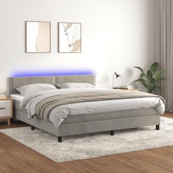 Colchón box spring de muelles y terciopelo LED gris claro 180x200 cm