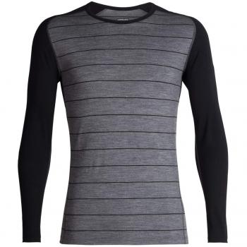 Icebreaker 132 200 Oasis Deluxe - Raglán de Manga Larga, Color Gritstone Heather/Black/Stripe, tamaño Medium