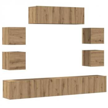 Juego de Muebles para TV de Pared 7 Piezas en Madera Compuesta de Roble Artesanal