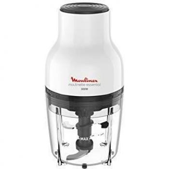 Moulinex Moulinette Essential DJ5201 - Picadora 3 en 1 pica, mezcla y trocea, sistema tapa de presión 300 W, capacidad 0.4 L, para picar todo tipo de ingredientes con 4 cuchilla con tapa removibles