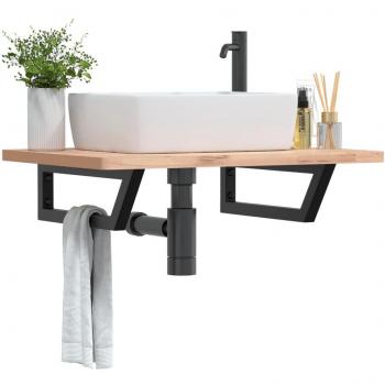 Fregadero de acero trapecio negro 2 piezas con soportes estante de lavabo 2 unidades en acero negro