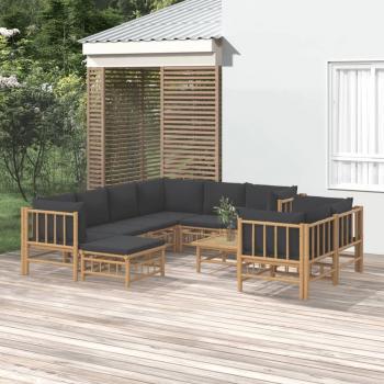 10-Piece Dark Grey Bamboo Garden Lounge Set with Cushions