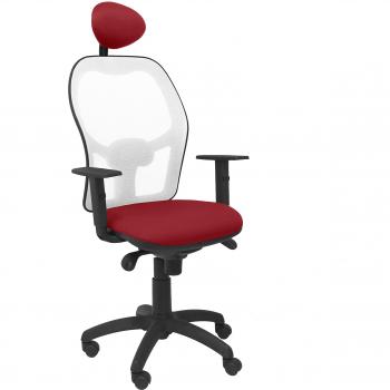 Silla de Oficina Jorquera Piqueras y Crespo con Cabecero Fijo, Malla Blanca y Asiento Bali en Color Granate