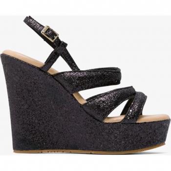 Sandalias de cuña con plataforma XL en glitter negro