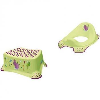 Set de Dos Hippo Verde Wc Pieza + Taburete Baño + Manopla de Baño Von Niño