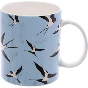 Puckator Taza de porcelana fina, diseño de golondrinas mug197 Azul/Blanco/Negro