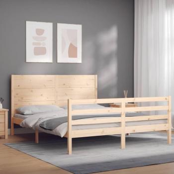 Cama de matrimonio con cabecero de madera maciza, tamaño King Size