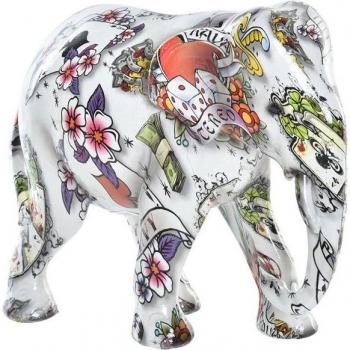 Figura decorativa de resina elefante en color blanco y multicolor (15 x 8 x 13 cm)