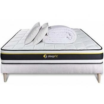 Pack Colchón Soft 140x200 con Somier, 2 Almohadas de Memoria y Edredón Percale - Confort Muy Firme - Altura: 19 cm - Color Blanco