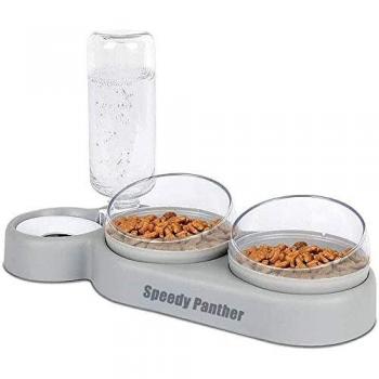 3 en 1 Cuencos Para Gatos, 15 ° Inclinación Comederos Gato, Doble Tazón de Comida Húmeda y Seca Con Botella de Agua Automática, para Perros Pequeños Medianos Gatos