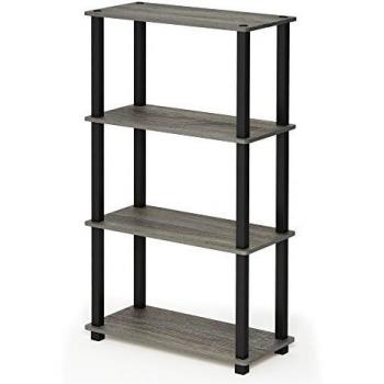 Furinno Turn-S-Tube 4-Tier Multipurpose Shelf Display Rack with Square Tube, French Oak/Black