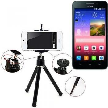 Smartphone trípode / soporte móvil / trípode como para Huawei Ascend G620s. Trípode de aluminio / trípode con soporte para el teléfono móvil, universal para todos los teléfonos inteligentes y las cámaras comunes. De color negro. Aferrarse trípod