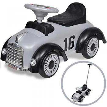 vidaXL Coche Correpasillos Retro con Mango de Empuje Gris Vehículo de Juguete