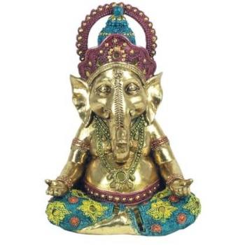 Figura Decorativa Ganesha Yoga de Resina Dorada - 22 x 10 x 15 cm