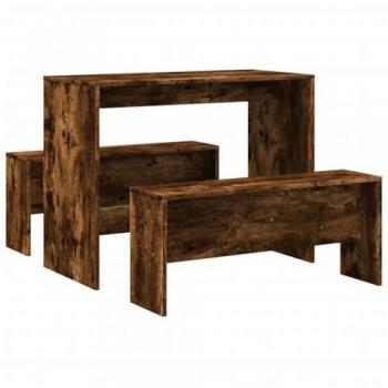 vidaXL 3 Piece Dining Table and Bench Set Smoked Oak Engineered Wood