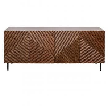 Aparador 4 puertas de madera oscura de roble macizo y metal negro 180 cm ARCHIPEL
