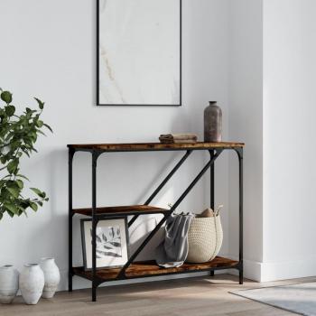 Mesa consola de madera de ingeniería 88,5x30x75 cm en color Negro, Roble Sonoma y Roble ahumado - Mueble para salón, mesa de entrada y recibidor