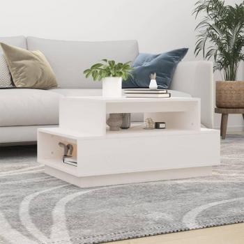 Mesa de centro de madera maciza de pino 80x55x40,5 cm en color natural, blanco y gris, ideal para salón o comedor, multifuncional como mesita auxiliar o mesa de café