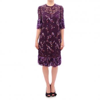 Dolce & Gabbana Purple Floral Lace Crystal Embedded Dress - IT42|M, Short Dresses, Female, Size: S