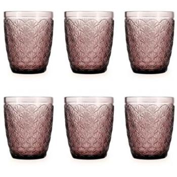 Set 6 Vasos Bajos de Vidrio Ecológicos Bidasoa Rose Moon 29cl Rosa con Relieve Apto para Frigorífico