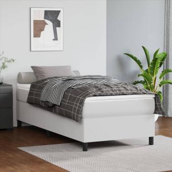 Cama box spring de muelles con colchón blanco 100x200 cm en cuero sintético