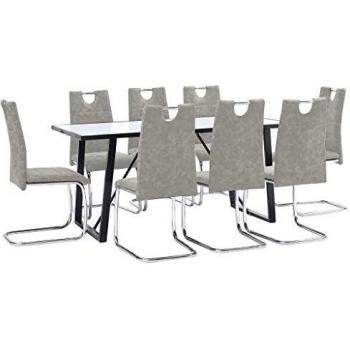 vidaXL Juego Comedor 9 Piezas Cuero Sintético Mobiliario Decoración Interior Casa Hogar Robusto Duradero Resistente Funcional Práctico Útil Gris Claro