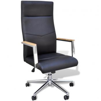 vidaXL Silla de Oficina con Ruedas Cuero Artificial Negro Asiento Escritorio