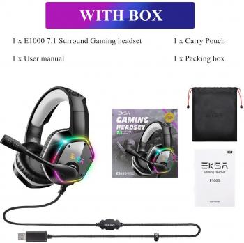 Auriculares Gaming EKSA E1000 con Micrófono, Cancelación de Ruido, Luz RGB, Sonido Envolvente 7.1 y Cableado para PS4 y PC