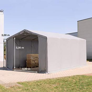 Carpa Industrial TOOLPORT 6x8 m, altura lateral 3m, PVC 850N, 100% impermeable, color gris, con puerta de cremallera