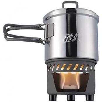Esbit Set de cocina para combustible seco, 585ml, acero inoxidable, tamaño empaquetado compacto, aire libre, acampada, deporte