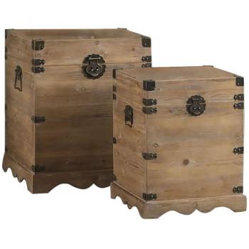 Juego de Baúles DKD Home Decor Metal Abeto Madera de Abeto Oriental 50 x 50 x 61 cm, 48 x 48 x 61 cm, 50 x 50 x 60 cm (2 Un