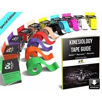 Cinta para kinesiología (2 unidades, o 1 unidades) PHYSIX Gear Sport, 5 cm x 5 m rollo, mejor impermeable soporte muscular adhesivo, Fisioterapia terapéutico ayuda, incluye cinta 82pg paso a paso guía electrónica, (Single) Pink Tape + eGuide