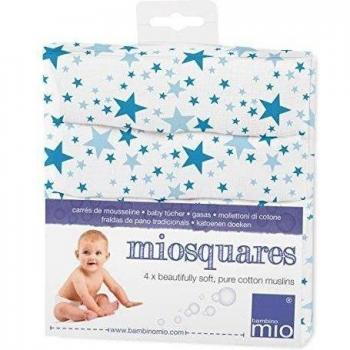 Bambino Mio Blue Stars - Muselinas, 70 x 70 cm, pack de 4 unidades