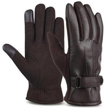Vbiger El otoño y el invierno de Punto-Warp Guantes de terciopelo Guantes de pantalla táctil Guantes de cuero de la PU para los Hombres de Negro