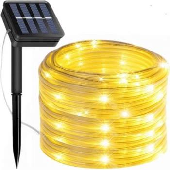 Tira de Luces LED Solares Impermeables para Exterior - 7 Metros, 50 LEDs Blanco Cálido, Ideal para Jardín y Decoración Navideña