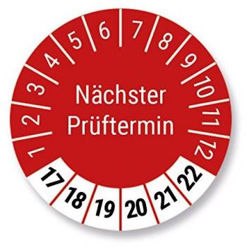 'Placa próxima Agenda de prueba de prueba, Rojo, 30 mm de diámetro, año 2017 hasta 2022 con protección UV laminado, prüfet ikett, prüfauf adhesivo, 30mm, rojo, 10