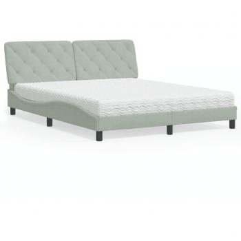 Cama con colchón de terciopelo gris claro 160x200 cm