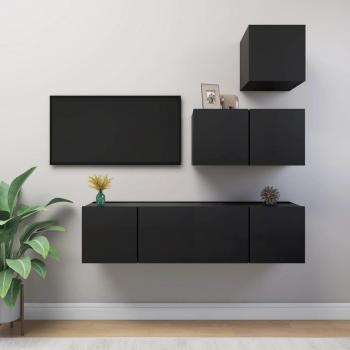Set de muebles de salón 4 piezas madera ingeniería negro para TV, incluye mueble TV, mesa de TV y mueble tele