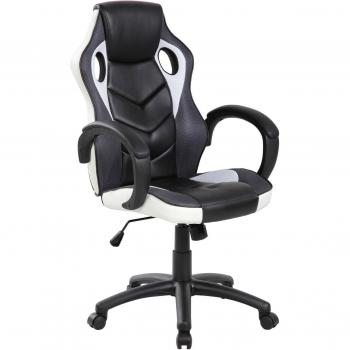 Silla Gaming Darlanc - Sillón Gamer Adulto con Ruedas, Silla de Escritorio, 66x61h104/114 cm, Negro y Blanco