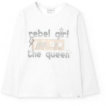 Camiseta de niña Boboli de algodón con mensaje frontal y manga larga, punto elástico - bci AW24459042