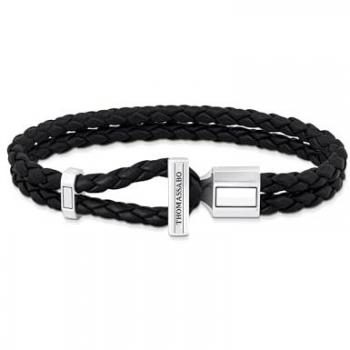 Thomas Sabo Unisex Double Braided Black Leather Bracelet with Sterling Silver Accents A2148-682-11