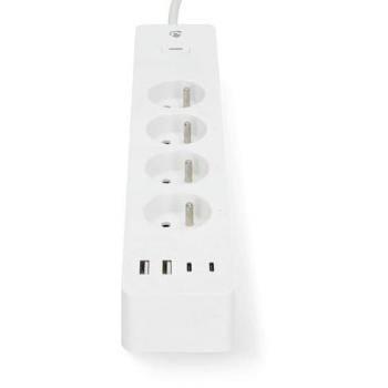 Regleta de enchufes Wi-Fi inteligente 4 salidas + 4 puertos USB (2 USB-C PD3.0 20W) - 2m blanca
