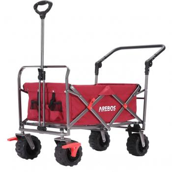 Carro de Mano Plegable AREBOS con Pértiga Telescópica, Capacidad de Carga 100 Kg, Ideal para Acampadas y Excursiones, Techo Plegable, Carro de Jardín Ro