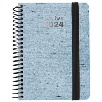 Agenda Anual Grafoplas Ecojeans 2024 Azul A6 con Diseño Ecológico y Cierre de Goma