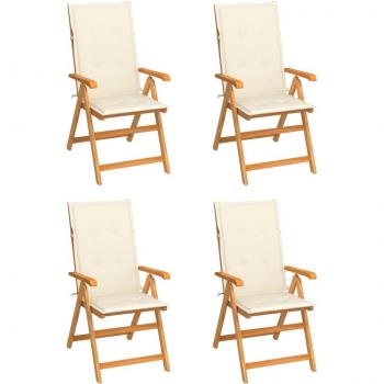 Sillas de jardín 4 piezas con cojines de crema en madera maciza de teca