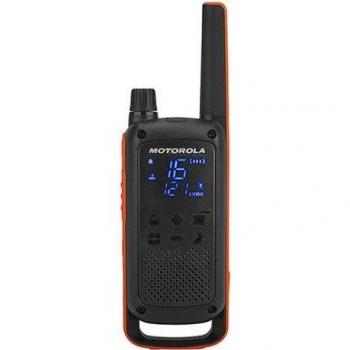 Walkie-Talkies Motorola Talkabout T82 con estuche cuádruple, radios bidireccionales de 16 canales 446 - 446.2 MHz, alcance de hasta 10 km, color negro y naranja