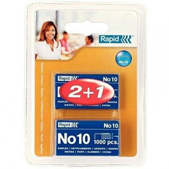 Agrafes Nº 10 - 3000 unidades, Grapas galvanizadas de 4 mm, pack de 3 x 1000