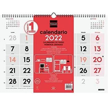 Finocam - Calendario 2022 L - 430x310 mm Neutro de Pared Números Grandes Español