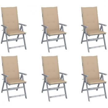 Reclining Garden Chairs Set of 6 with Cushions Solid Acacia Wood